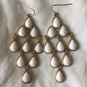 Gold and white drop down earrings